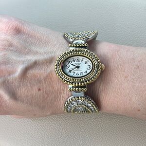 NWT Vellaccio Gold and Silver Cuff Watch with Beaded/rhinestone Design